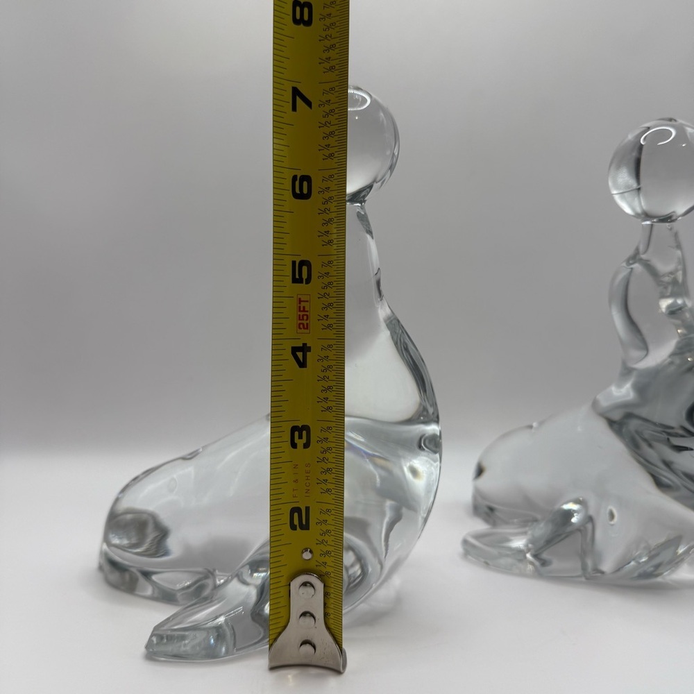 Set Of 2 Vintage Martinsville Heavy Glass Bookends Figurines Seal Balancing Ball - Picture 8 of 8